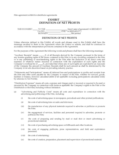 Picture of Definition of Net Profits (Film Distribution)