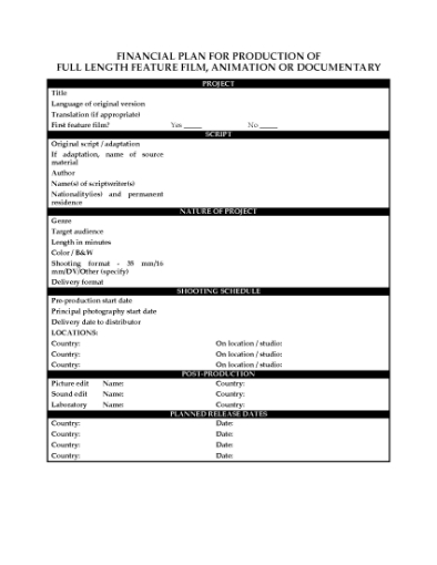 Picture of Financial Plan for Film Production