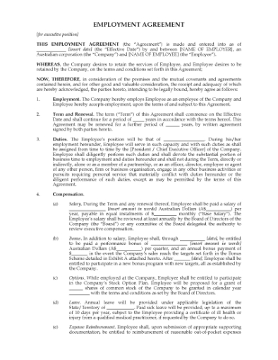 Picture of Employment Agreement for Executive Position | Australia