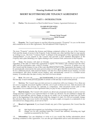 Picture of Scotland Short Scottish Secure Tenancy Agreement