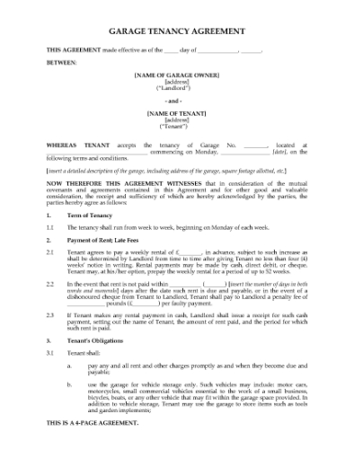 Picture of Garage Tenancy Agreement | UK