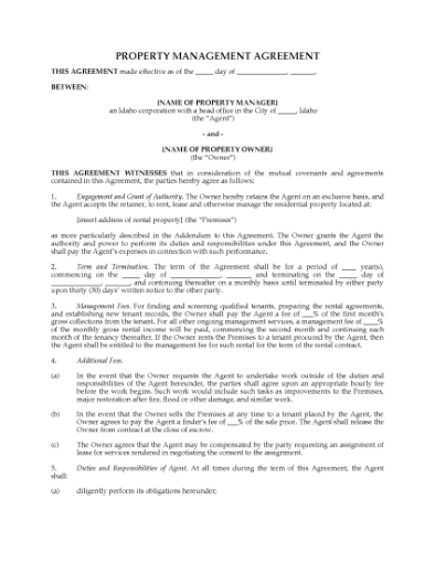 Picture of Idaho Rental Property Management Agreement