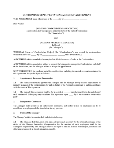 Picture of Connecticut Condo Property Management Agreement