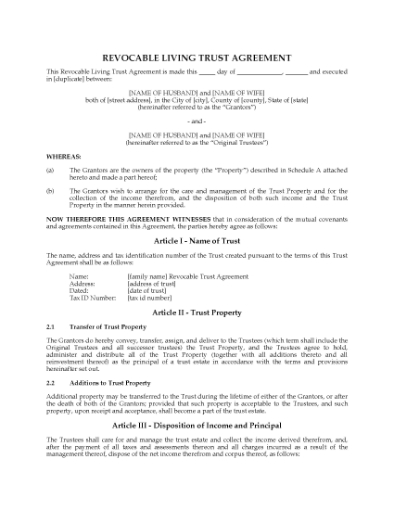 Picture of USA Revocable Living Trust Agreement with Change of Jurisdiction Clause