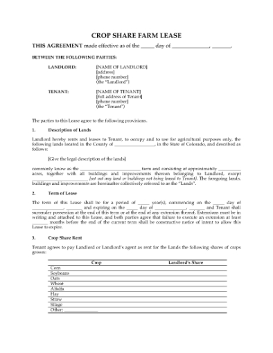 Picture of Colorado Crop Share Farm Lease