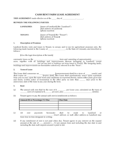 Picture of Colorado Cash Rent Farm Lease