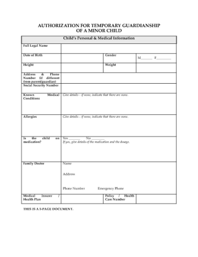 Picture of USA Authorization for Temporary Guardianship of Minor Child