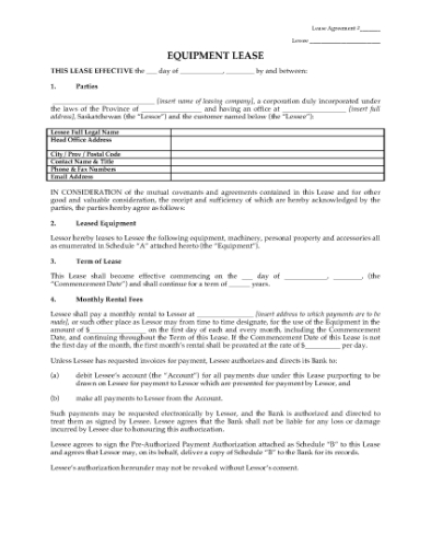 Picture of Saskatchewan Equipment Lease with Purchase Option