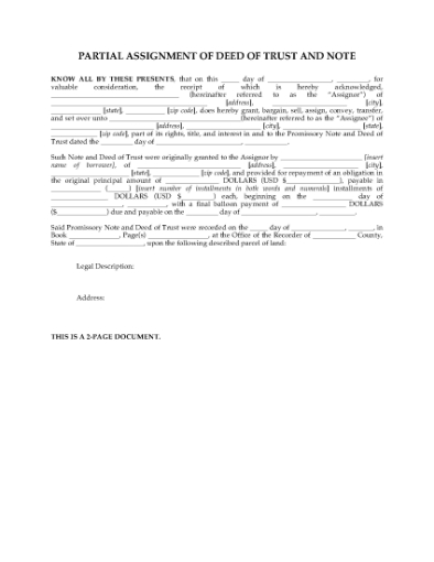 Picture of USA Partial Assignment of Deed of Trust