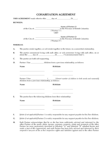 Picture of British Columbia Cohabitation Agreement