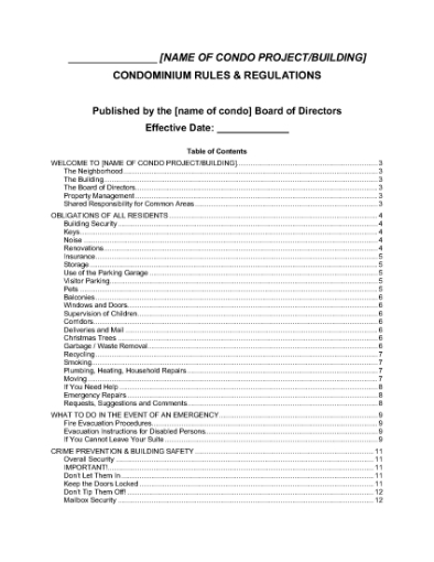 Picture of Condominium Rules and Regulations