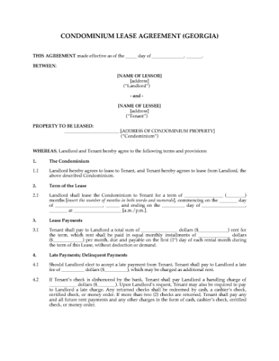 Picture of Georgia Condominium Lease Agreement