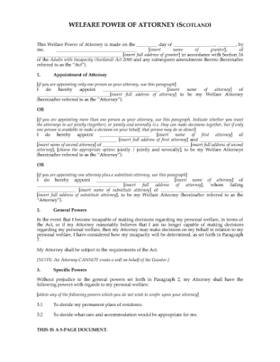 Picture of Welfare Power of Attorney | Scotland