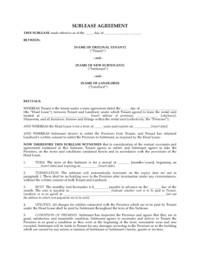 Picture of Minnesota Residential Sublease Agreement