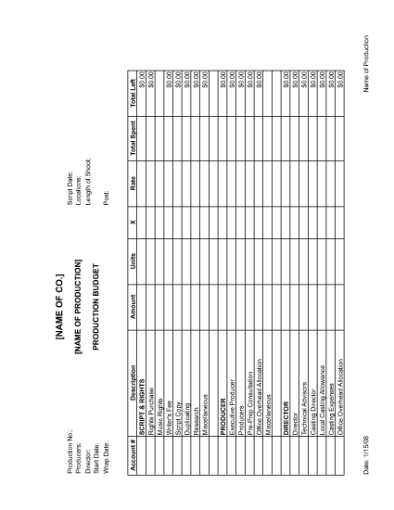 Picture of Music Video Production Budget Summary