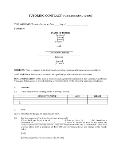 Picture of Tutoring Contract