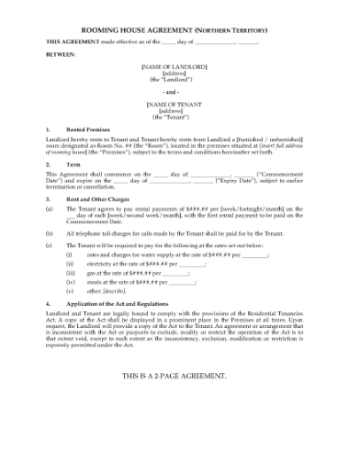 Picture of Northern Territory Rooming House Agreement