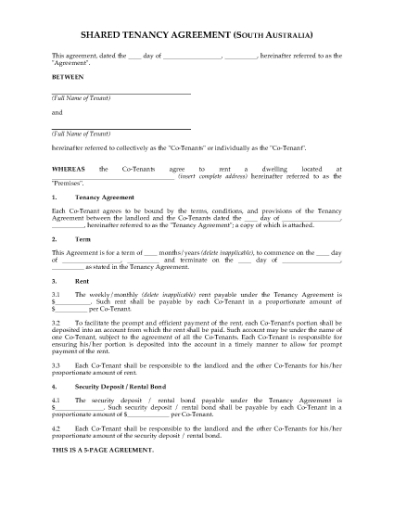 Picture of South Australia Shared Tenancy Agreement