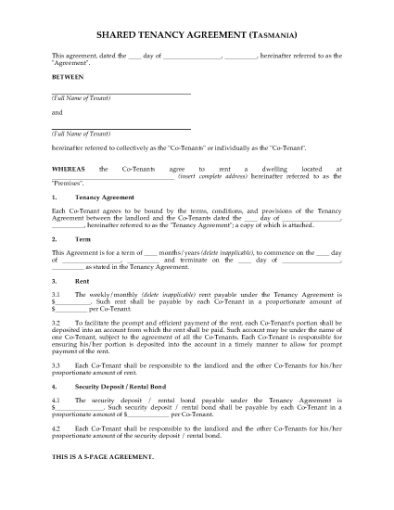 Picture of Tasmania Shared Tenancy Agreement