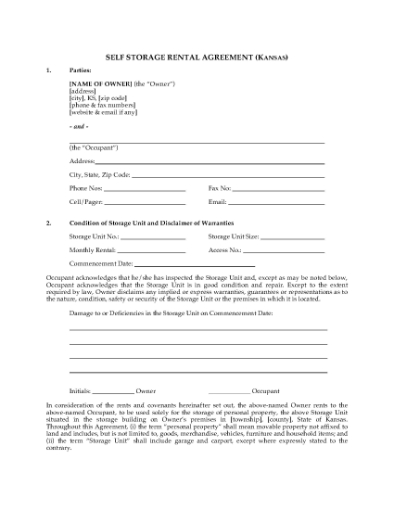 Picture of Kansas Self Storage Rental Agreement