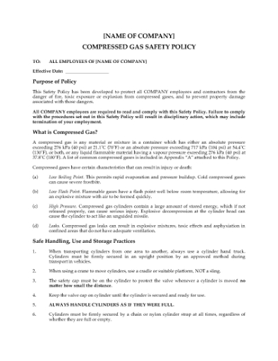 Picture of Compressed Gas Safety Policy