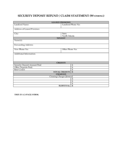 Picture of Wyoming Security Deposit Statement