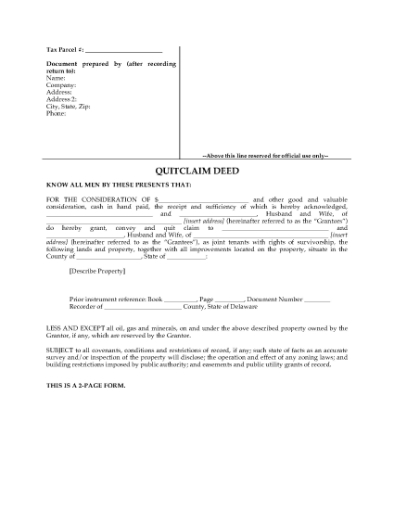 Picture of Delaware Quitclaim Deed for Joint Ownership