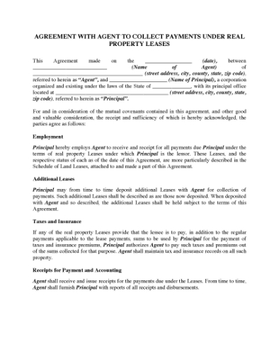 Picture of USA Agreement with Agent to Collect Lease Payments