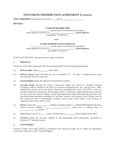 Picture of TV Movie Distribution Agreement | Canada