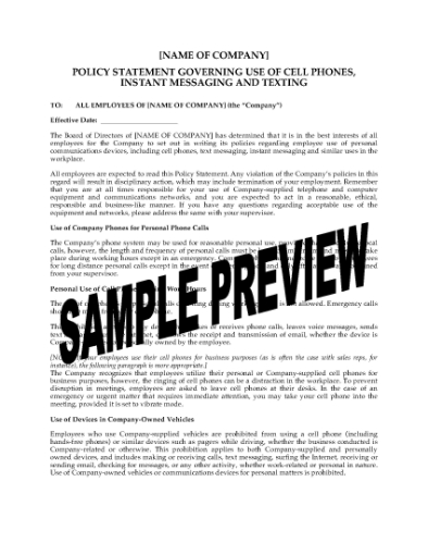 Picture of Cell Phone Use, Messaging and Texting Policy Statement