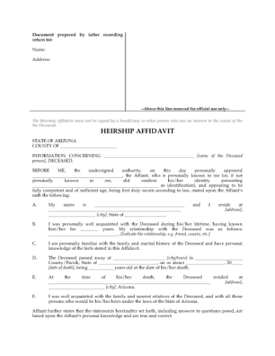 Picture of Arizona Heirship Affidavit