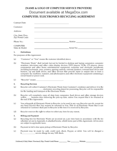 Picture of Computer & Electronics Recycling Agreement (Residential)