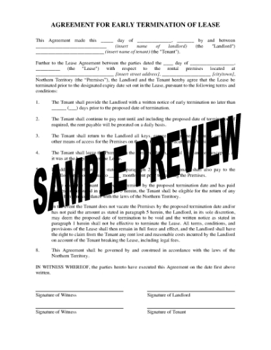 Picture of Northern Territory Early Termination of Lease Agreement