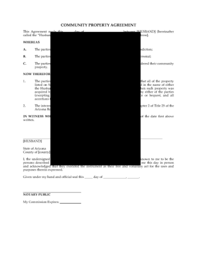 Picture of Arizona Community Property Agreement