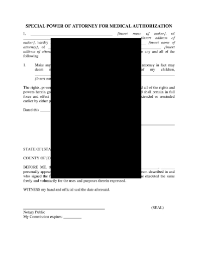 Picture of Special Power of Attorney to Authorize Medical Treatment for Child | USA