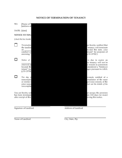 Picture of Arizona Notice of Termination of Tenancy