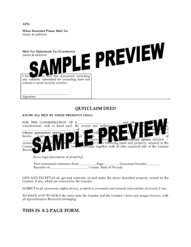 Picture of Nevada Quitclaim Deed