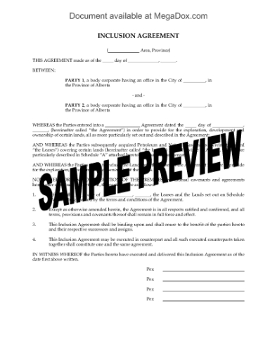 Picture of Alberta Inclusion Agreement for Oil and Gas Leases