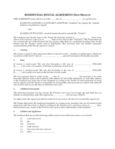 Picture of New Mexico Rental Agreement for Residential Premises