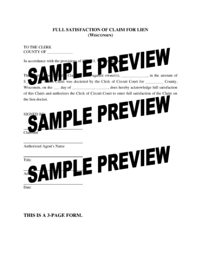 Picture of Wisconsin Full Satisfaction of Claim for Lien