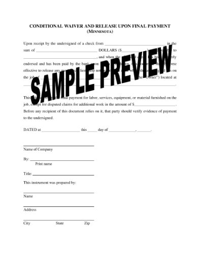 Picture of Minnesota Lien Waiver and Release Forms Package