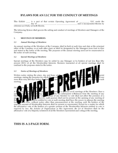 Picture of Bylaw of LLC Governing Conduct of Meetings | USA