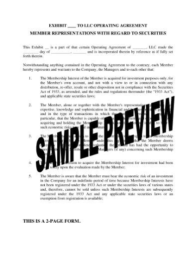 Picture of USA LLC Member Representations with Regard to Securities