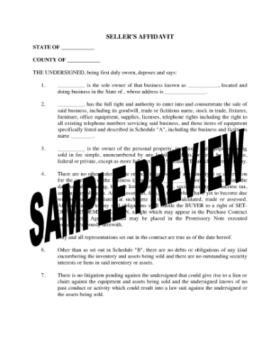 Picture of Affidavit of Seller of Business Assets | USA