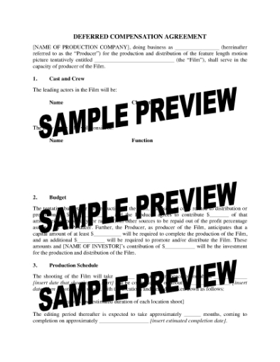 Picture of Deferred Compensation Agreement for Film Production