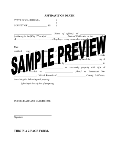 Picture of California Affidavit of Death - Community Property