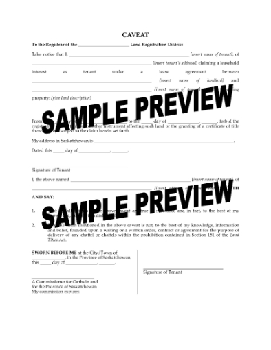 Picture of Saskatchewan Farm Leasehold Caveat and Withdrawal of Caveat