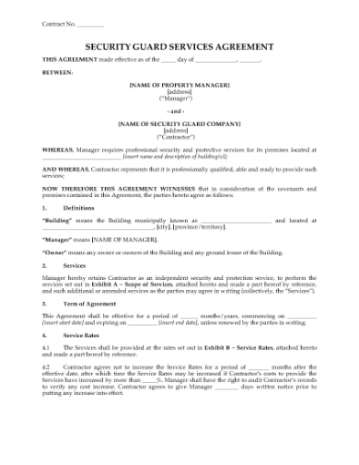 Picture of Security Guard Agreement | Canada