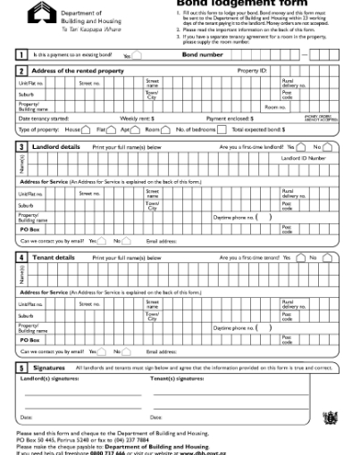 Picture of Bond Lodgement Form | New Zealand