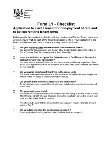 Picture of Ontario Application to Evict Tenant for Non-Payment of Rent